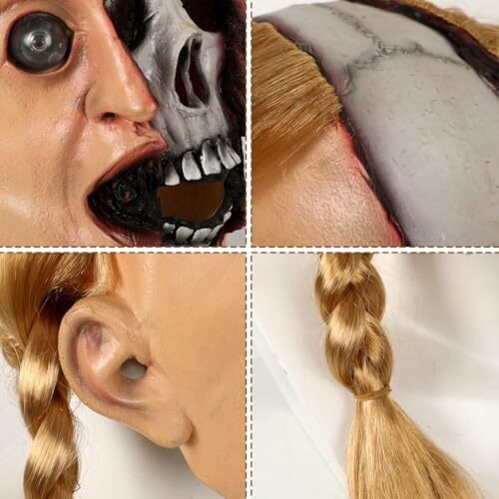 5377 Scary Skull Mask Realistic Skeleton Creepy Scream Doll Mask with Wig - Picture 7 of 7
